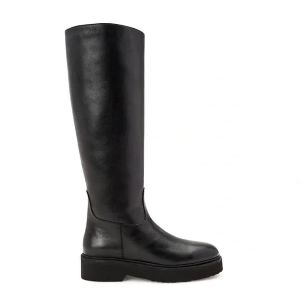 New! Aquatalia Milana Leather Tall Leather Platform Boots 8.5 Black Dd327